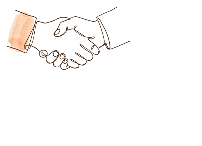 A line drawing of two hands shaking